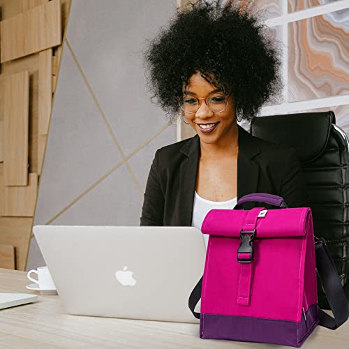 SUNNY BIRD Insulated Lunch Bag Rolltop Lunch Box Tote Lunchbox Bag for Women, Girls, Teens and Kids (Purple) - color: Purple