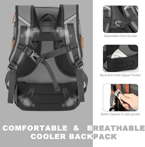 BAGPARKK Insulated Cooler Backpack,33/45 Cans Multifunctional Double Deck Leakproof Cooler Bag with Sternum Strap,Large Capacity Lightweight Travel Camping Beach Backpack - color: Grey, size: 45Can