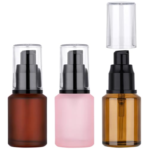 Segbeauty 1oz Frosted Glass Travel Lotion Bottles for Toiletries, 3 Pack Empty Travel Size Pump Bottle Cream Container, 30ml Small Refillable Makeup Pump Dispenser Cosmetic Containers, Mixed Color - color: Amber Pink Red, style: 3pcs 1oz