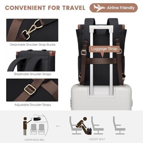 Convertible Daypack Laptop Backpack for Women Men Carry on Tote Backpack Bookbag for College Work Nurse Travel,16Inch,Black - color: Black Brown