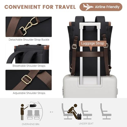 Convertible Daypack Laptop Backpack for Women Men Carry on Tote Backpack Bookbag for College Work Nurse Travel,16Inch,Black - color: Black Brown