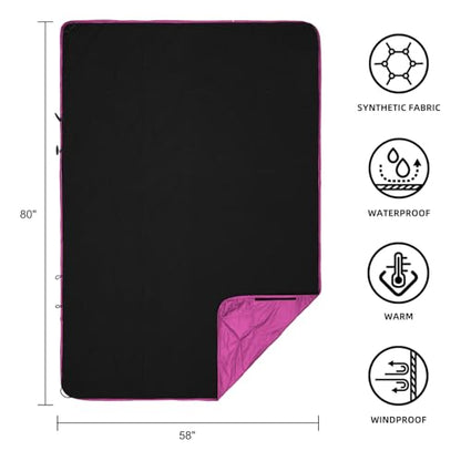 Large Outdoor Waterproof Blanket Extra Thick Fleece Stadium Blanket for Camping, Car, Pet, Picnics - Windproof, Wearable, Machine Washable 80" x 58" (Rose Purple) - color: Rose Purple