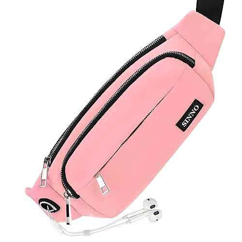 SINNO Large Crossbody Fanny Pack for Women Men Belt Bag With 4-Zipper Pockets for Travel Running Hiking Workout Dog Walking Outdoors Sport Fishing Waist Pack Bag Carrying All Phones - color: Bright Pink