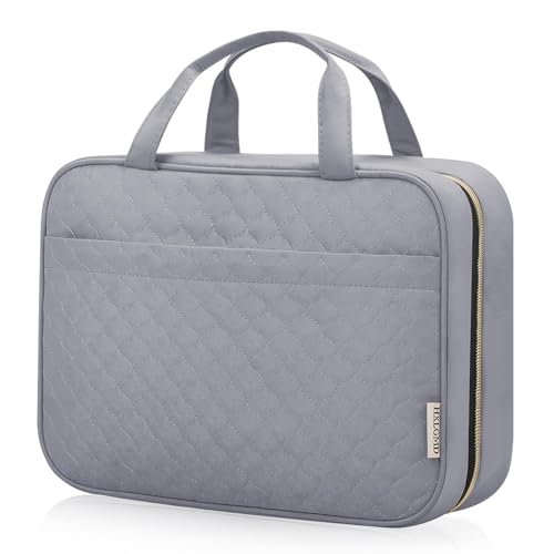 HXLGMD Travel Size Toiletry Bag for Women, Portable Cosmetic Bag with Hanging Hook, Travel Essentials Water-resistant Makeup Organizer for Accessories, Shampoo, Full-size Container, Toiletries - color: Grey, size: Large