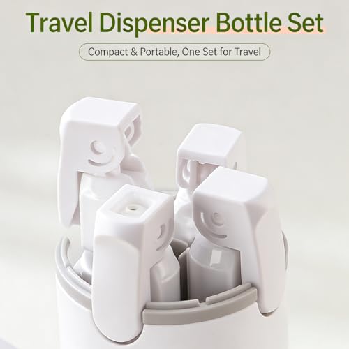4-in-1 30ML Travel Size Dispenser Toiletries Bottles Set, Leak-Proof Refillable Containers Dispensers Labels Portable Toiletry Organizer Cup for Shampoo, Lotion, Soap Travel Essentials