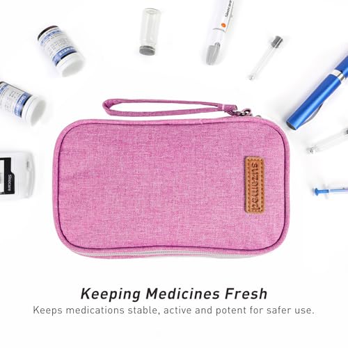 suzamed Insulin Cooler Travel Case, Double Layer Medicine Kit Diabetes Travel Case, Portable Medicine Organizer with 2Pack 150g Ice Pack TSA Approved for Insulin Pens Diabetic Supplies(Pink) - color: Pink