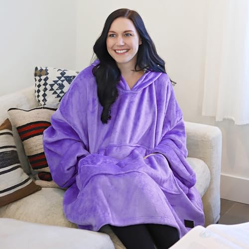 Catalonia Oversized Blanket Hoodie Sweatshirt, Wearable Sherpa Blanket Pullover, Gift for Her - color: Purple