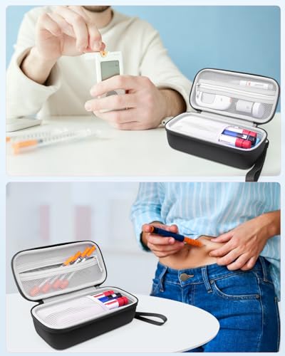 Kryptos Insulin Cooler Travel Case, Diabetic Medication Insulated Cooling Organizer Bag with 300g Large Capacity Ice Pack for Diabetes Care Insulin Pens and Diabetic Supplies, for Trip and Daily - color: ‌Flat Black