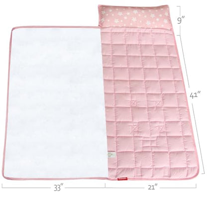 Toddler Nap Mat 2 Pack, Nap Mat for Kids Preschool, Daycare and Fleece Minky Blanket, Lightweight, Soft, Gray and Pink - color: Gray and Pink (Pack of 2)