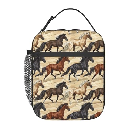Running Horses Lunch Bag for Women Men Adults, Insulated Lunch Box for Work, Sports, Travel, Picnic, Hiking, Fishing, Wild Horse Pattern Lunchbox Gifts - color: Horses