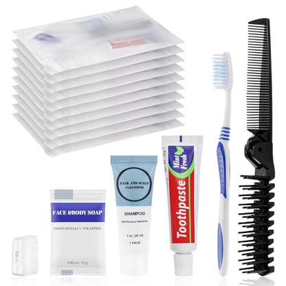 Travel Toiletries Supplies Kits Disposable Toiletry Amenities Set in Bulk, Hygiene Trial Size Personal Essentials Individually Wrapped 5-in-1 (20-Pack)