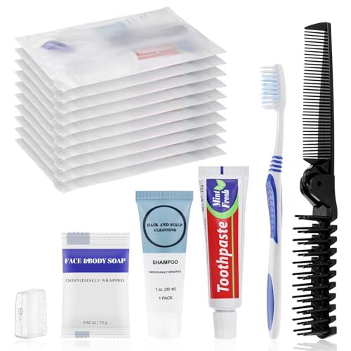 Travel Toiletries Supplies Kits Disposable Toiletry Amenities Set in Bulk, Hygiene Trial Size Personal Essentials Individually Wrapped 5-in-1 (20-Pack)