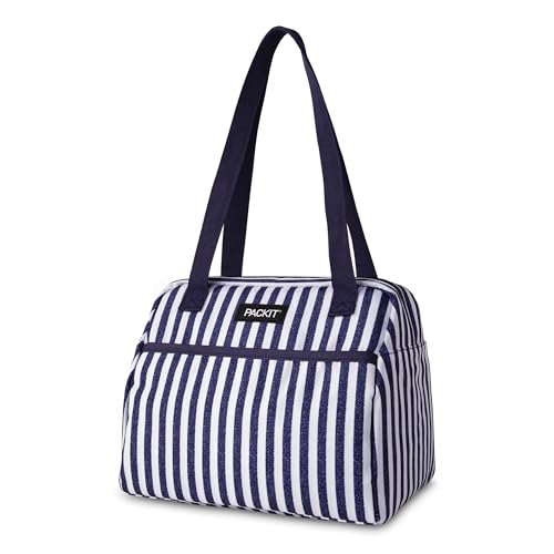 PackIt(R) Freezable Hampton Lunch Bag, Seaside Stripe, Built with EcoFreeze(R) Technology, Collapsible, Reusable, Zip Closure with Front Pocket and Shoulder Straps, Designed for Fresh Office Lunches - color: Seaside Stripe