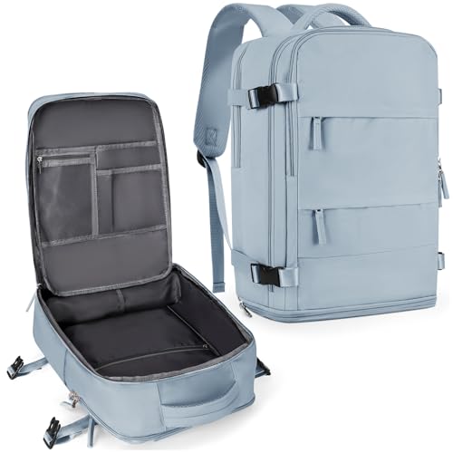 coowoz Large Travel Backpack For Women Men,Carry On Backpack Flight Approved,Hiking Backpack Waterproof Outdoor Rucksack Casual Daypack Fit 15.6 Inch Laptop Shoes Compartment,30L (Gray Blue) - color: Gray Blue, size: 30l