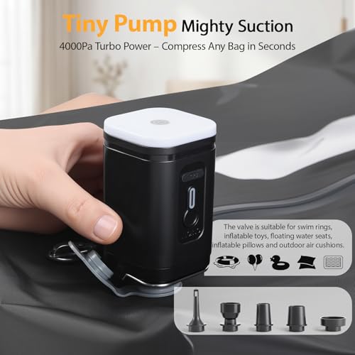 KXB Vacuum Seal Bags for Travel Luggage with Wireless Pump, 29L Compression Bags for Carry-On Suitcase & Travel Backpack, Reusable IP67 Waterproof Vacuum Storage Kit(2PC + PUMP)