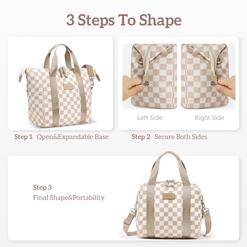 Lunch Bag Women Insulated Lunch Box,Cute Lunch bags,Reusable Large Capacity Leakproof Cooler Bag with Adjustable Shoulder Strap, Retro Lunch tote for Work Office Picnic Travel(Checker Beige Brown) - color: Beige brown