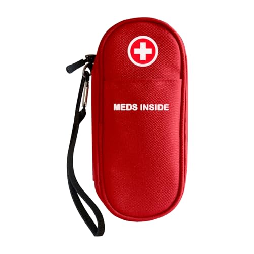 EpiPen Carry Case Insulated, Travel Medical Bag with YKK Zipper, Hold 2 Epi Pens or Auvi-Q, Anti-Histamine, Asthma Inhaler, Allergy Medicines, Emergency Medication Organizer Pouch, Red - color: Red