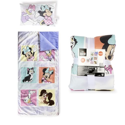 Jay Franco Kids Slumber Bag and Pillow - 54 x 27 Inch Comfy Indoor Sleeping Bag for School and Sleepovers, 2 Piece Set, Purple - Minnie Mouse - color: Purple - Minnie Mouse