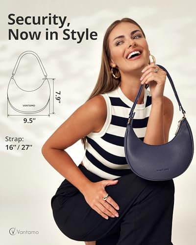 Vantamo Crescent Bags For Women with RFID Protection, Half Moon Clutch Purses for Women with Anti-Theft Clip for Extra Safety - color: Navy Purple
