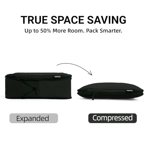 4 Piece Compression Packing Cubes for 3–7 Day Travel, Space Saving Travel Organizers with Breathable Mesh, Double-Zipper Packing Cubes for Carry-On & Suitcases (Black) - color: Black