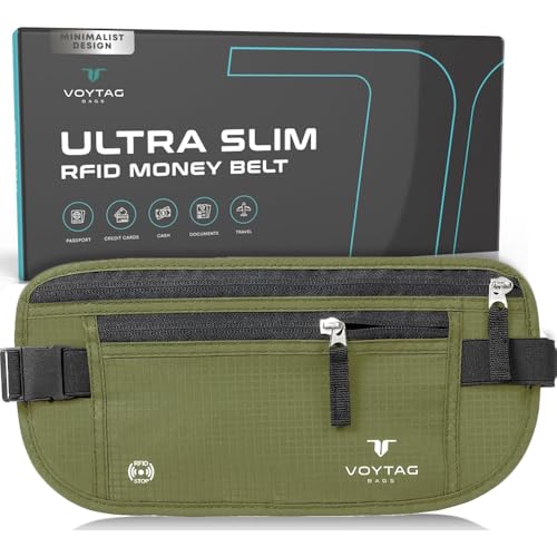 Travel Money Belt & Passport Holder - RFID Blocking Slim Travel Wallet & Fanny Pack for Men and Women - Essential Travel Pouch for Cash, Credit Cards, and Documents (Green Color) - color: Green