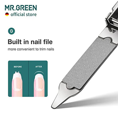 MR.GREEN Collapsible Nail Clippers Small and Thin Portable Travel Nail Scissors Cutter Stainless Steel Manicure Tools with Nail Files (Brown Leather Case+ Iron Box) - size: Brown Leather Case + Iron Box