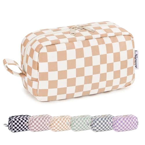 Narwey Checkered Makeup Bag Travel Cosmetic Bag Organizer, Toiletry Bag Make Up Bags with Organized Pockets for Women (Light Checkerboard, Large) - color: AA-Light Checkerboard, size: Large