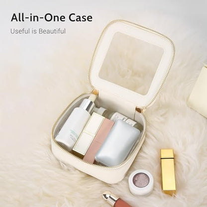 Aveniee Clear Makeup Bag Small, Mini Travel Toiletry Bag Cosmetic Bags Organizer, TSA Approved Clear Makeup Case Pouch with Zipper, Car Essentials for Women Men,White - color: Off-White, style: Mini Chic