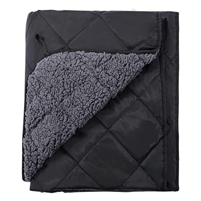 REDCAMP Waterproof Stadium Blanket with Sherpa Lining, Cold Weather Car Blanket Windproof for Outdoor Camping, Machine Washable (50"x 59") - color: 50"x 59" Black