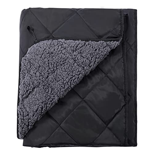 REDCAMP Waterproof Stadium Blanket with Sherpa Lining, Cold Weather Car Blanket Windproof for Outdoor Camping, Machine Washable (50"x 59") - color: 50"x 59" Black
