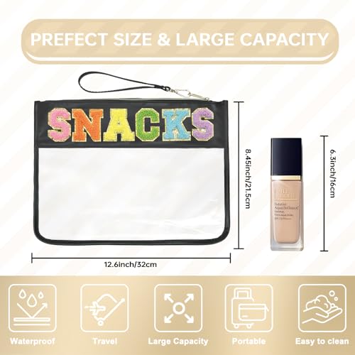 Siwara Snack Bags Clear Pouch Travel Makeup Bag Chenille Letter Bags for Zipper Pouch Clear Cosmetic Bag Clearly Tote Bag Makeup Travel Bags for Women - color: Black--Sanck