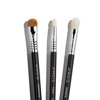 Sigma Beauty Glam ‘N Glow Mini Eye Makeup Brush Set – Set of 3 Eye Makeup Brushes for Blending, Shading, Lining, and Smudging, Includes Stylish Black Small Makeup Bag (4 Pcs) - style: Glam 'N Go Mini Eye Brush Set