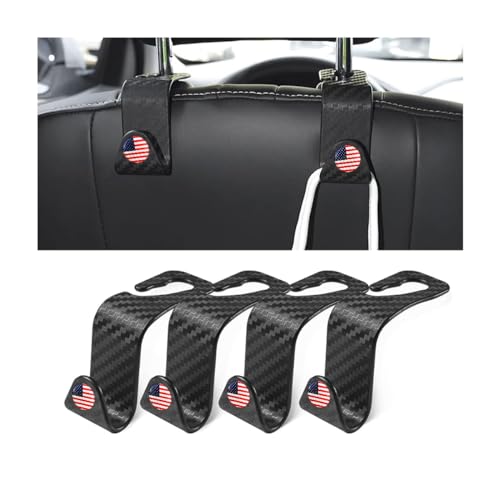 4PCS Car Seat Headrest Hooks, Auto Back Seat Hanger Holder, Durable Stylish Vehicle Organizer Universal Car Interior Accessories, Storage Hooks for Purses, Bags, Clothes, Coats (Carbon Fiber/Red Flag) - color: Carbon Fiber/Red Flag