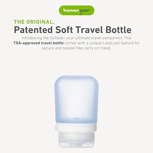 humangear GoToob+ (Small) | Refillable Silicone Travel Bottle | Locking Lid | Food-Safe Material | Blue, Small (1.7 fl.oz; 53ml) - color: Blue, size: 1.7 Ounces