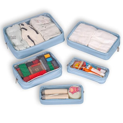 Remobia Hicol TSA Approved 5-Piece Diaper Bag Organizer Pouch Set Clear Waterproof TPU Kids Toiletry Storage Set Travel Packing Clutch Cube Bags for Baby Nursing (Blue) - color: Blue Leather