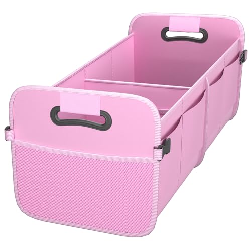 Sposuit Trunk Organizer for Car - 70L Collapsible Car Storage with 11 Pockets & Reinforced Handles, SUV Trunk Organizers for Grocery Cargo(Pink) - color: Pink, size: Large