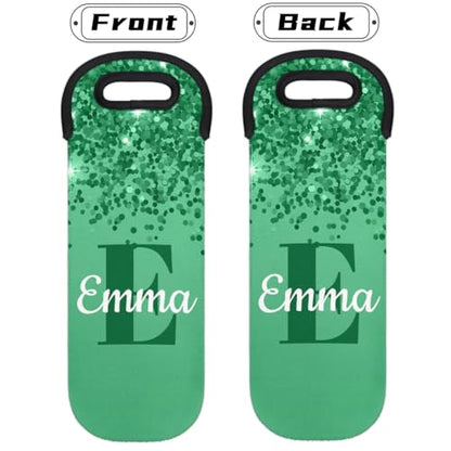 Personalized Neoprene Wine Carrier 1 Bottle, Wine Gift Bags Custom with Name Travel Wine Bottle Holder - color: Green, size: Small