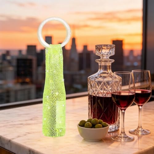 Wine Pouch Mesh Bag, Resin Handle Wine Bag, Sparkly Rhinestone Handwoven Mesh Bags, Party Water Bottle Bags Accessory, Daily Housewarming Party Use - color: Grass Green