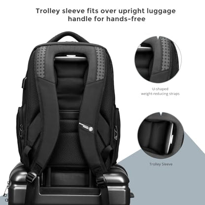 Swissdigital Design Men's Laptop Backpack with Apple Find My, Business Travel Backpack with USB Charging Port and RFID Protection, Work Backpack Fits 15.6 inches Computer,Black| SD16959508F-01 - color: Black-finder