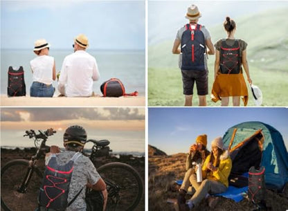 levayhill 16L Foldable Hiking Backpack,Small Packable Daypack,Black+Red | Lightweight ,Outdoor Collapsible Rucksack,Ultralight Folding Back Pack, Water Repellent, Men Women Travel Gym, Easy Carry-on - color: Black+red