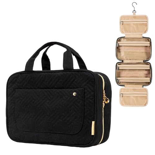 Carrywell (Not Made In China) Toiletry Bag Travel Bag with Hanging Hook, Makeup Organizer Case, Water-Resistant Cosmetic Bag For Full-size Containers, Toiletries, Black Large+ - color: Black, size: Large+