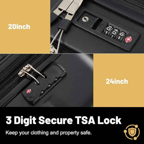 Merax Luggage Sets Front Opening, 2 Piece Hardshell Suitcase with Spinner Wheels and Bags,Lightweight Carry on Luggage with USB Port,20+24,Black - color: Black, size: 2 Piece(20+24+Bag）