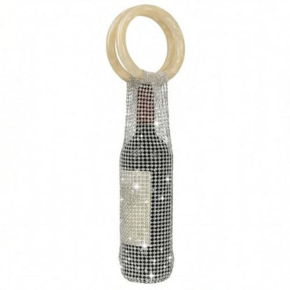 Wine Pouch Mesh Bag, Resin Handle Wine Bag, Sparkly Rhinestone Handwoven Mesh Bags, Party Water Bottle Bags Accessory, Daily Housewarming Party Use (Brown) - color: Brown