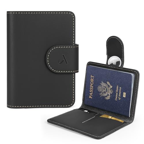 ALLIVE Passport Holder for Travel, Genuine Leather Passport Holder with AirTag Hidden Pocket, Rfid Blocking Passport Cover Travel Wallet for Women Men, Airport Essentials Gift (Black) - color: Black, style: Standard