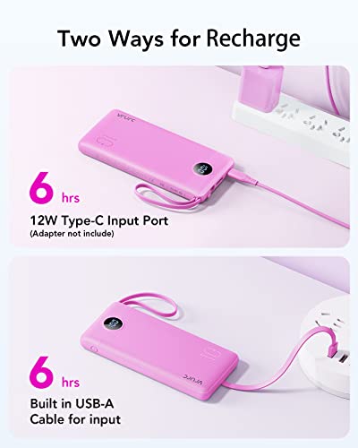 VRURC Portable Charger, Built-in 4 Cables Power Bank 10000mAh, Lightweight USB C Portable Phone Charger, 5 Output 2 Input Compatible with Smart Phones,Samsung,Android etc-Purple(1 Pack) - color: Purple