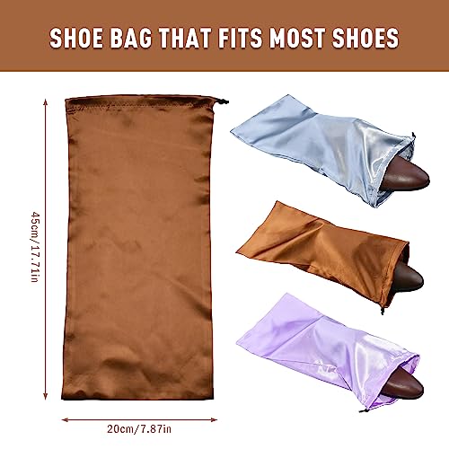 GONGKANGYUAN 4 Pack Shoe Bags for Travel Satin Fabric Shoe Bag with Drawstring for Men Women Travel Protecting Storing Shoes (Brown) - color: Brown