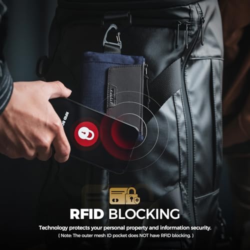 VULKIT RFID Blocking Lanyard Wallet for Men and Women, Nylon Neck Wallet with ID Window, Zipper Pouch and Keychain, Magnetic Pocket for Hiking, Fishing and Outdoor Activities, Navy Night - color: Navy Night