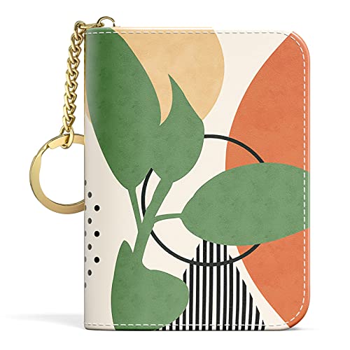 Aiawoxc Credit Card Holder, Small RFID Wallet Slim Leather Card Organizer Case with Zipper and Keychain, Modern Abstract Art - color: Tropical Plants, size: Keychain