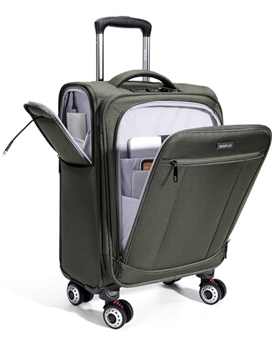 ECOHUB Carry On Luggage Airline Approved, 21 Inch Height Softside Carry On Suitcase with Spring Shock-Absorbing Spinner Wheels, Lightweight Travel Luggage with TSA Lock, Fits 22x14x9 Carry-On Bag - color: Green