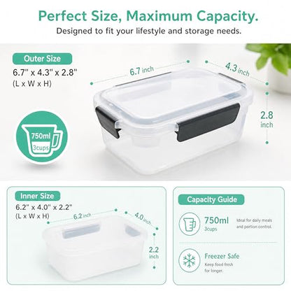 YORY 3 cup Plastic Food Storage Containers with Lids Nestable Freezer Dishwasher Safe Rectangle Container Set,5-Pack - size: 3 cups